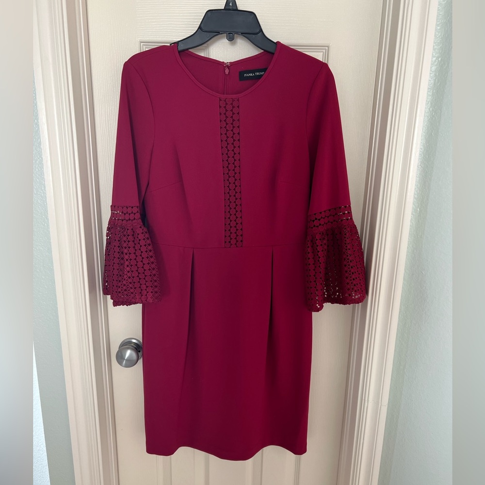 Burgundy 3/4 Sleeve Knee Length Dress